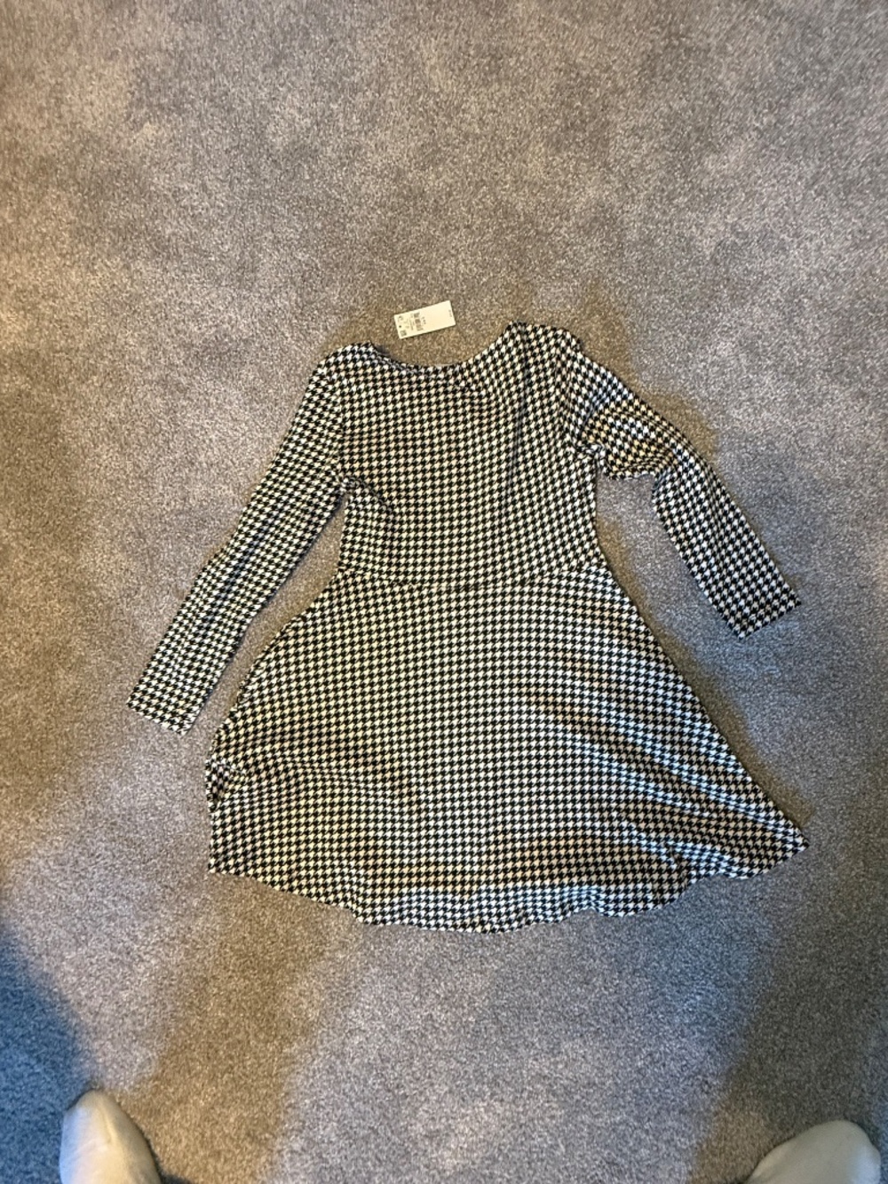 NWT Girl's Small Long-Sleeve Fit Flare Black & White Gingham Dress Old Navy
